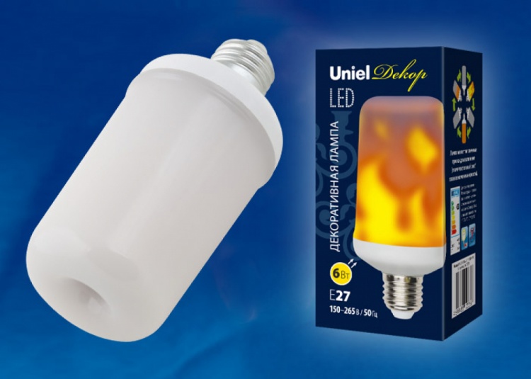 Декоративная светодиодная лампа LED-L60-6W/FLAME/E27/FR PLD01WH с типом свечения «эффект пламени» с гарантией 