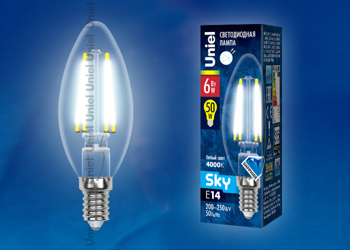 Лампа светодиодная LED-C35-6W/E14/CL PLS02WH картон с гарантией 3 года