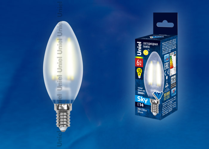 Лампа светодиодная LED-C35-6W/E14/FR PLS02WH картон с гарантией 3 года