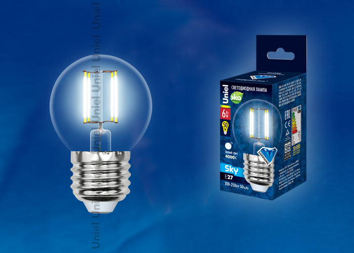 Лампа светодиодная LED-G45-6W/E27/CL PLS02WH картон с гарантией 3 года