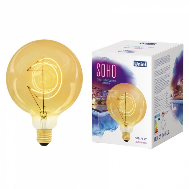 Лампа светодиодная SOHO LED-SF02-5W/SOHO/E27/CW GOLDEN GLS77GO золотистая колба, филамент в форме месяца с гарантией 