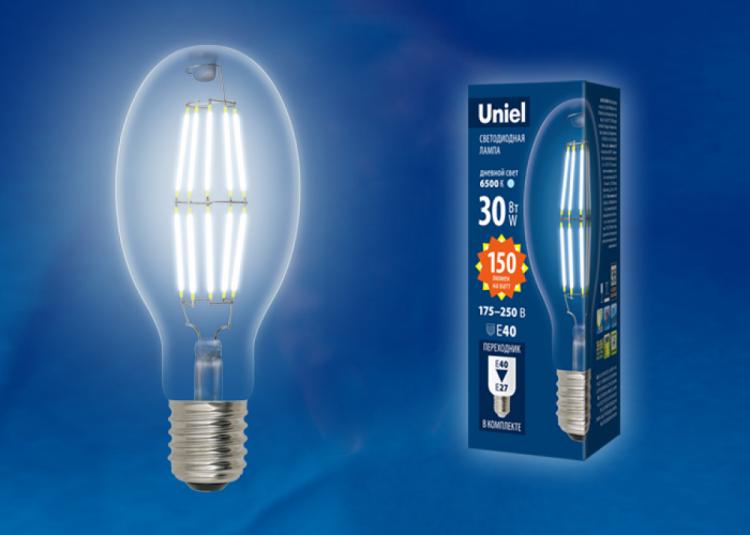 Лампа мощная светодиодная LED-ED90-30W E40 GLP05TR прозрачная с гарантией 3 года